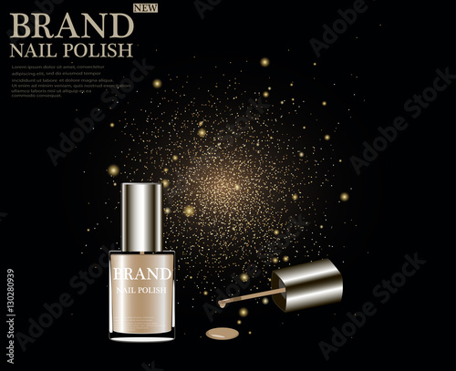 eps10 vector presentation of new innovational nail polish. Colorful luxury professional nail enamel. Manicure and pedicure beauty tool advertising banner for web, print. Realistic bottle, change color
