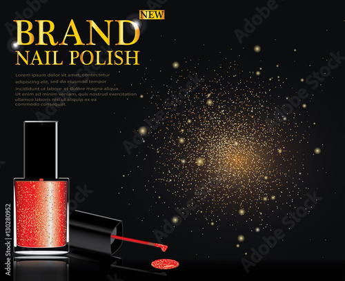 eps10 vector presentation of new innovational nail polish. Colorful luxury professional nail enamel. Manicure and pedicure beauty tool advertising banner for web, print. Realistic bottle, change color