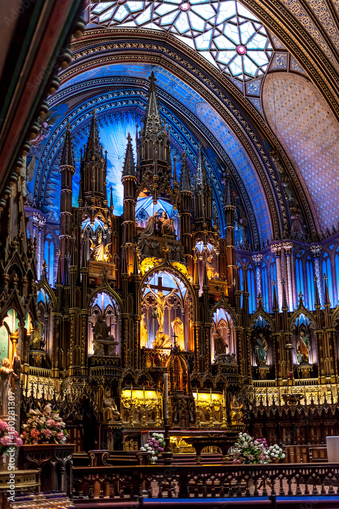 Illuminated altar in large cathedral Illuminated altar in large cathedral