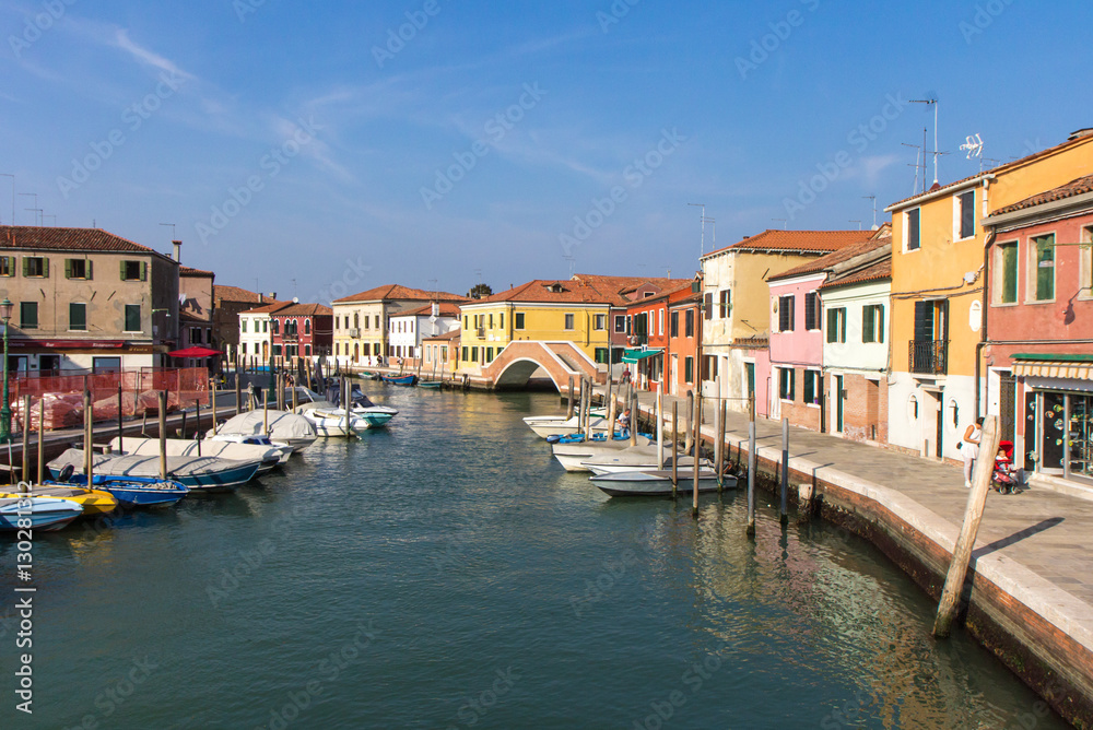View of a Venetian canal during day time. Venice, Italy.