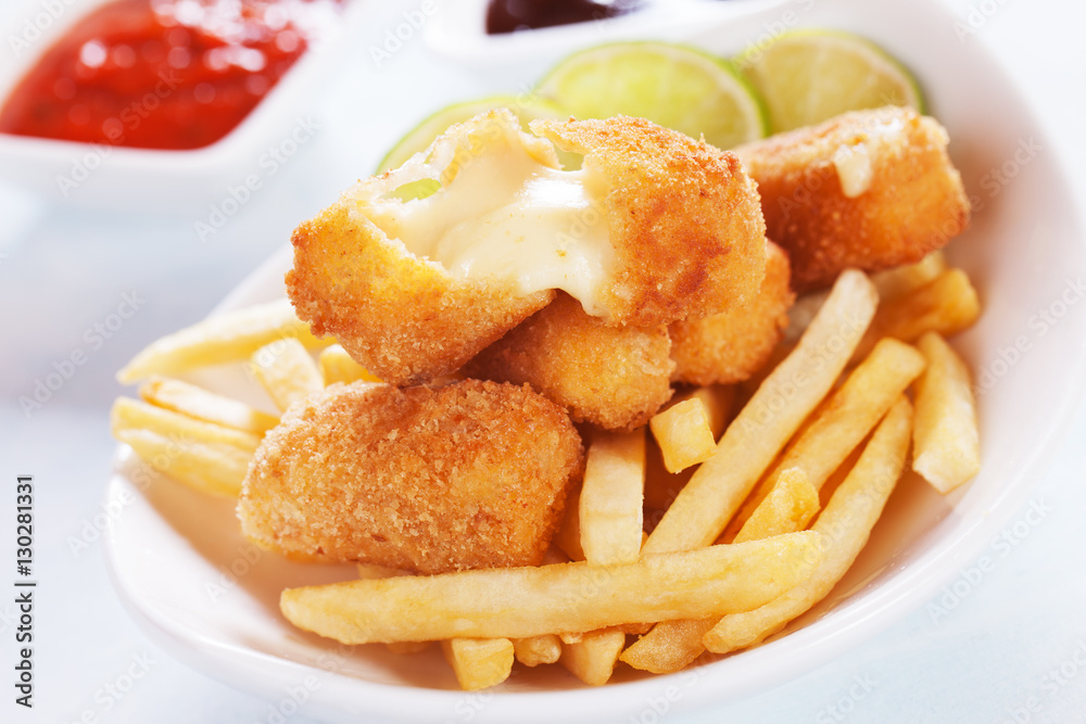 Breaded mozzarella cheese sticks Breaded mozzarella cheese sticks