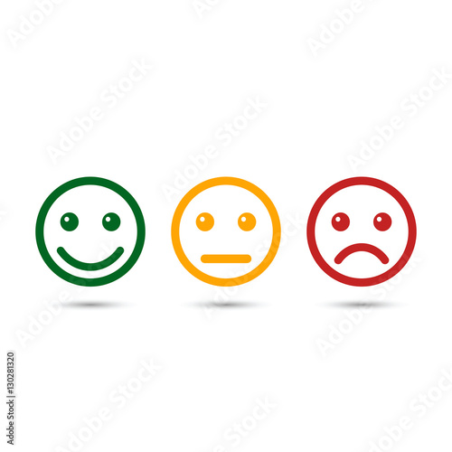 Smiley emoticons icon positive, neutral and negative, vector isolated illustration of red and green different mood.