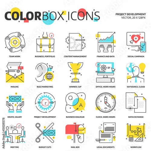 Color box icons, project development concept illustrations, icon