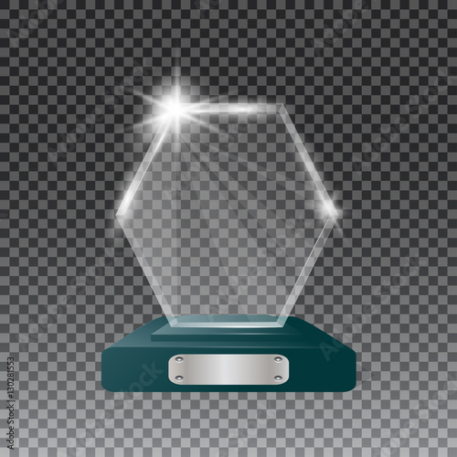 Glass trophy awards vector illustration. The transparent trophy for award.