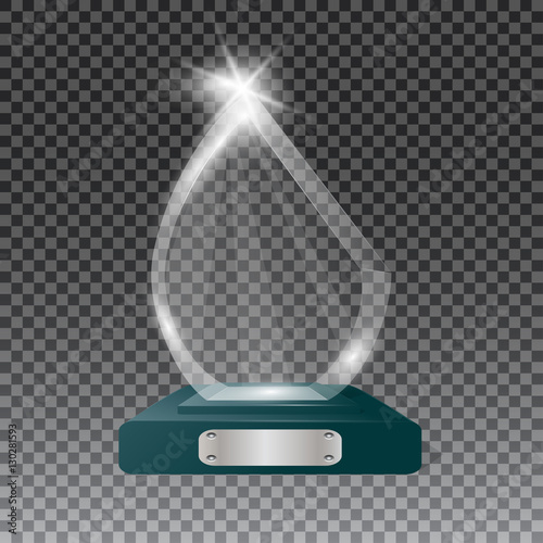 Glass trophy awards vector illustration. The transparent trophy for award.