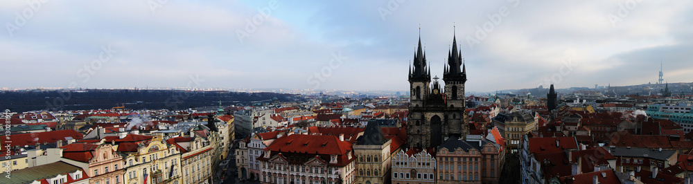 Prague Panorama. Czech Republic. View of the Tyn Church