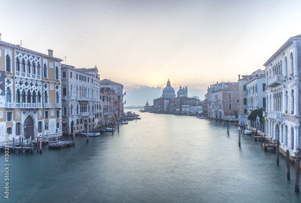 Sunrise over the grand canal in Venice, Italy.