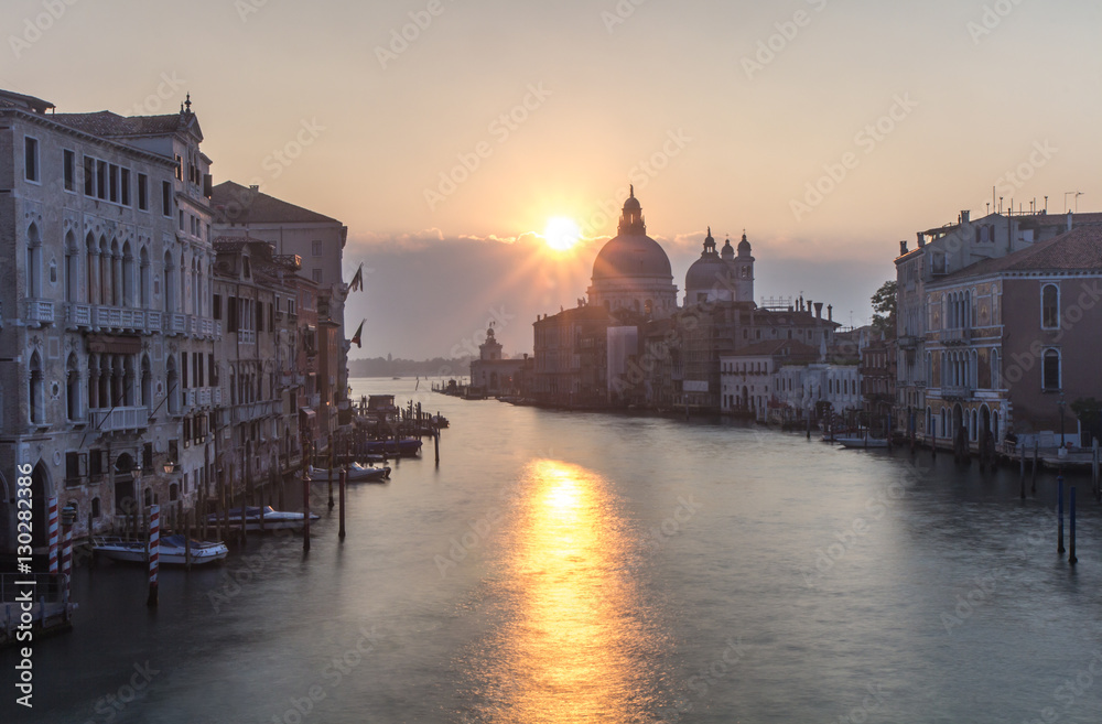 Sunrise over the grand canal in Venice, Italy.