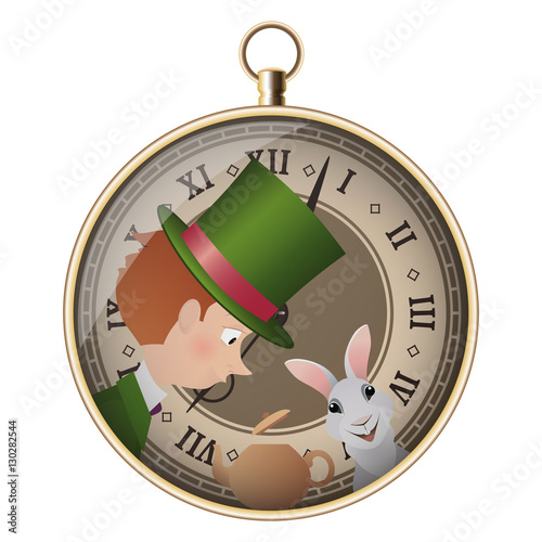Alice in Wonderland. Mad tea party. Hatter and White Rabbit.