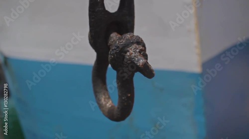rusty shackles, carabiner to the rope and chains, fasteners safety