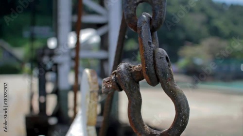 rusty shackles, carabiner to the rope and chains, fasteners safety