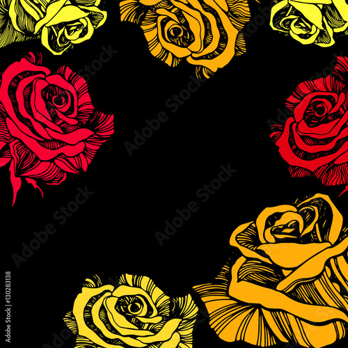Vector multicolor rose flowers. Vector stylized roses.