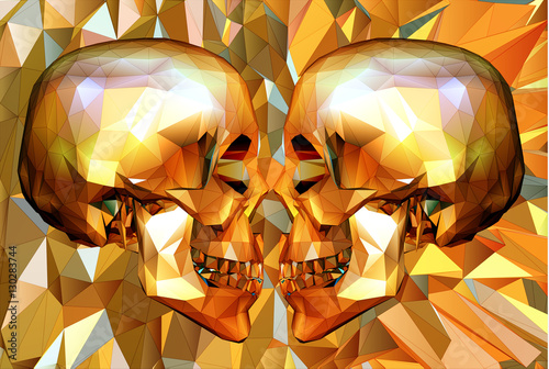 Two low poly skull facing on polygonal BG