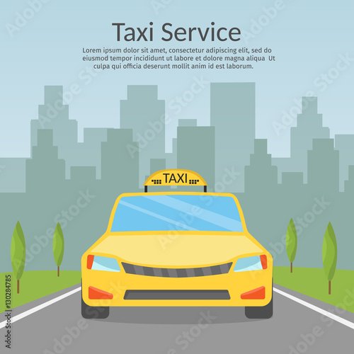 Taxi driver Call with smartphone service background the city flat style illustration background