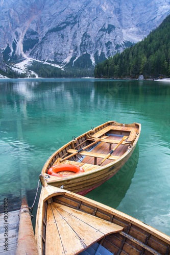 Stunning view of Lago di Braies. Dolomites, Italy.
