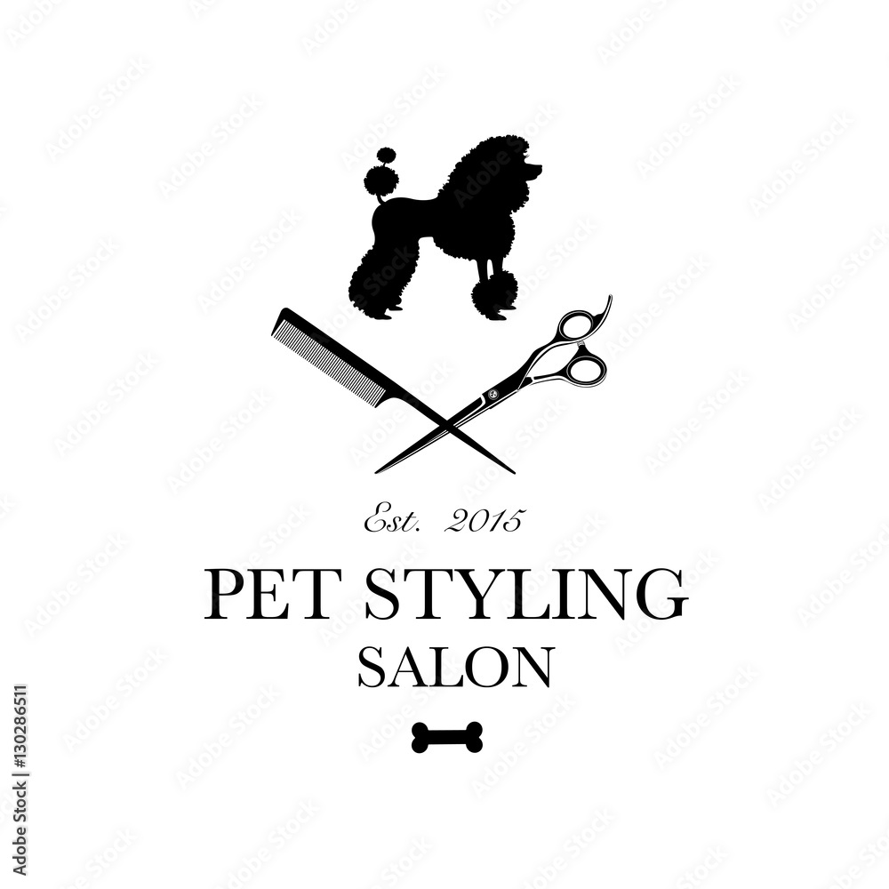 Logo for pet hair salon, styling and grooming shop, pet store for dogs and cats. Vector illustration
