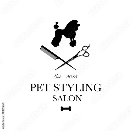 Logo for pet hair salon, styling and grooming shop, pet store for dogs and cats. Vector illustration