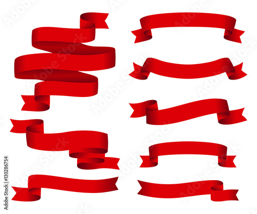 Red glossy ribbon vector banners set. Ribbons collection photo