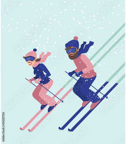 Young couple skiing