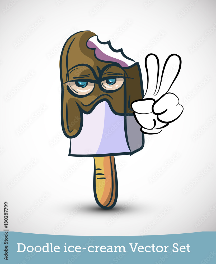 Obraz premium Doodle ice-cream with hand isolated on white background. Vector