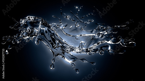 Isolated splash of water with splashes and drops on a black back
