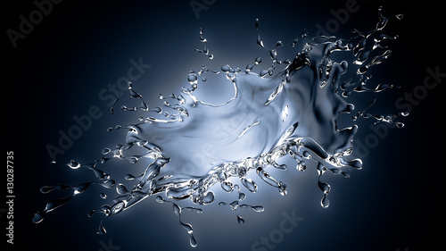 Isolated splash of water with splashes and drops on a black back
