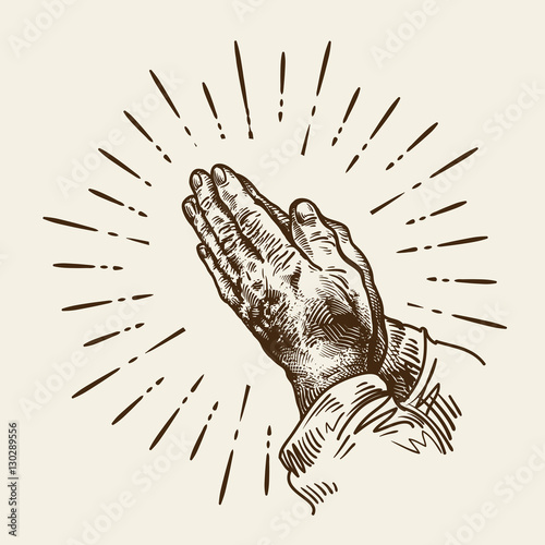 Hand-drawn praying hands. Sketch vector illustration