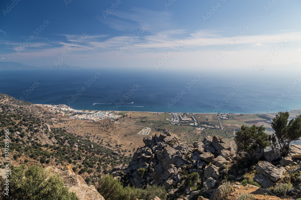Kos, Greece, view from the mountains to the beaches Kardamena.