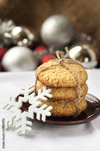 Homemade oat cookies baked for New Year holidays