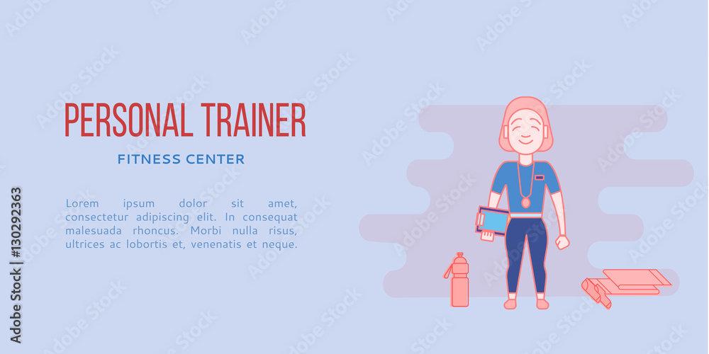 Ems training web banner or flyer in flat style. Electric muscular stimulating fitness club concept