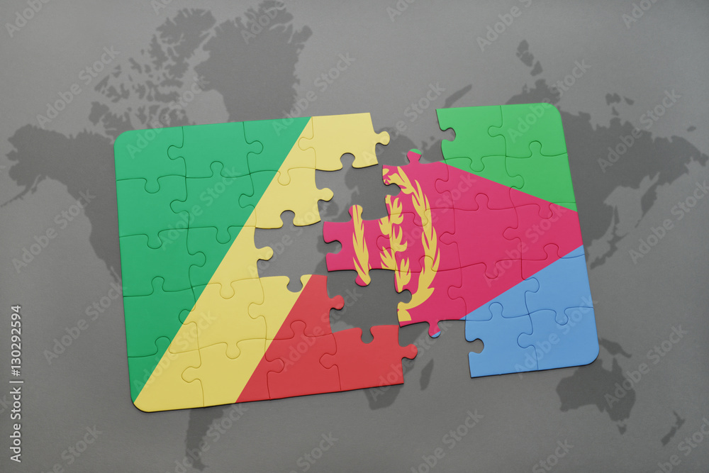 puzzle with the national flag of republic of the congo and eritrea on a ...