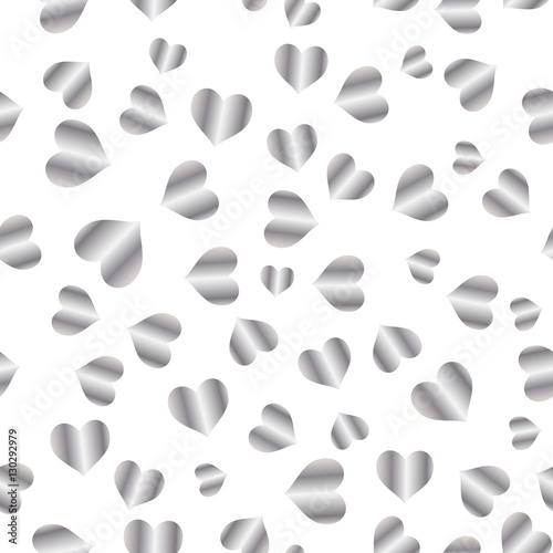 Silver seamless pattern, romantic silver background with hearts, love style illustration, wedding or valentine day foil design © OrigaZDesign