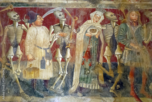 Detail of the Dance of Death fresco dating from 1475, Chapel of Our Lady of the Rocks, Beram, Istria, Croatia photo
