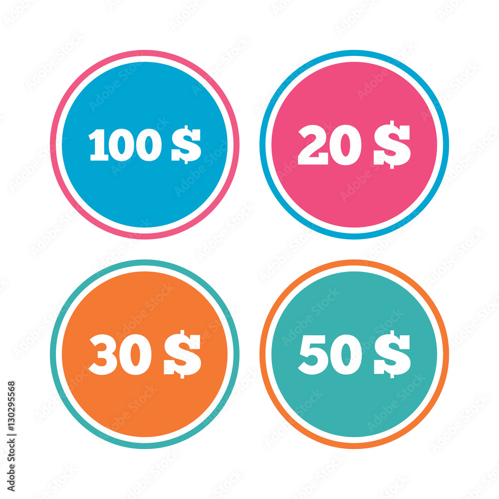 Money in Dollars icons. Hundred, fifty USD. Money in Dollars icons. Hundred, fifty USD.