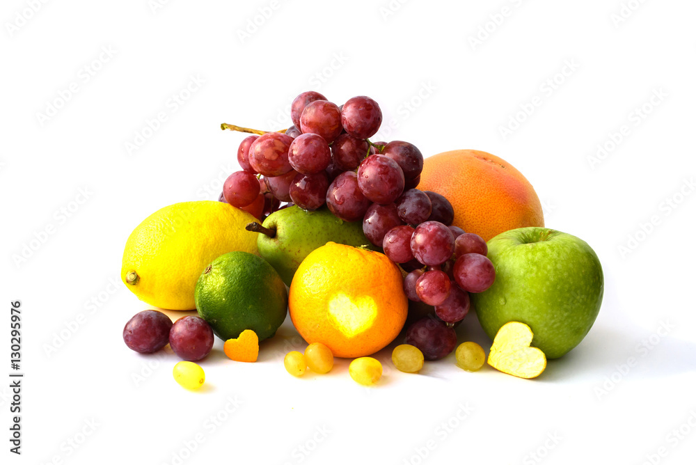 Assortment of exotic fruits isolated on white