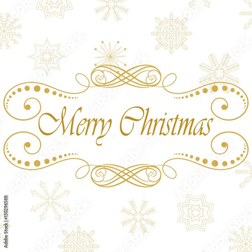 Vector calligraphic vintage frame. Merry Christmas and Happy New Year card with hand drawn snowflakes. Merry Christmas. Vector illustration