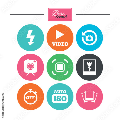 Photo, video icons. Camera, photos and frame.