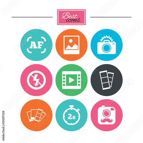 Photo, video icons. Camera, photos and frame.