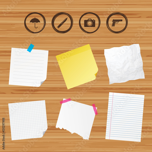 Gun weapon. Knife, umbrella and photo camera.