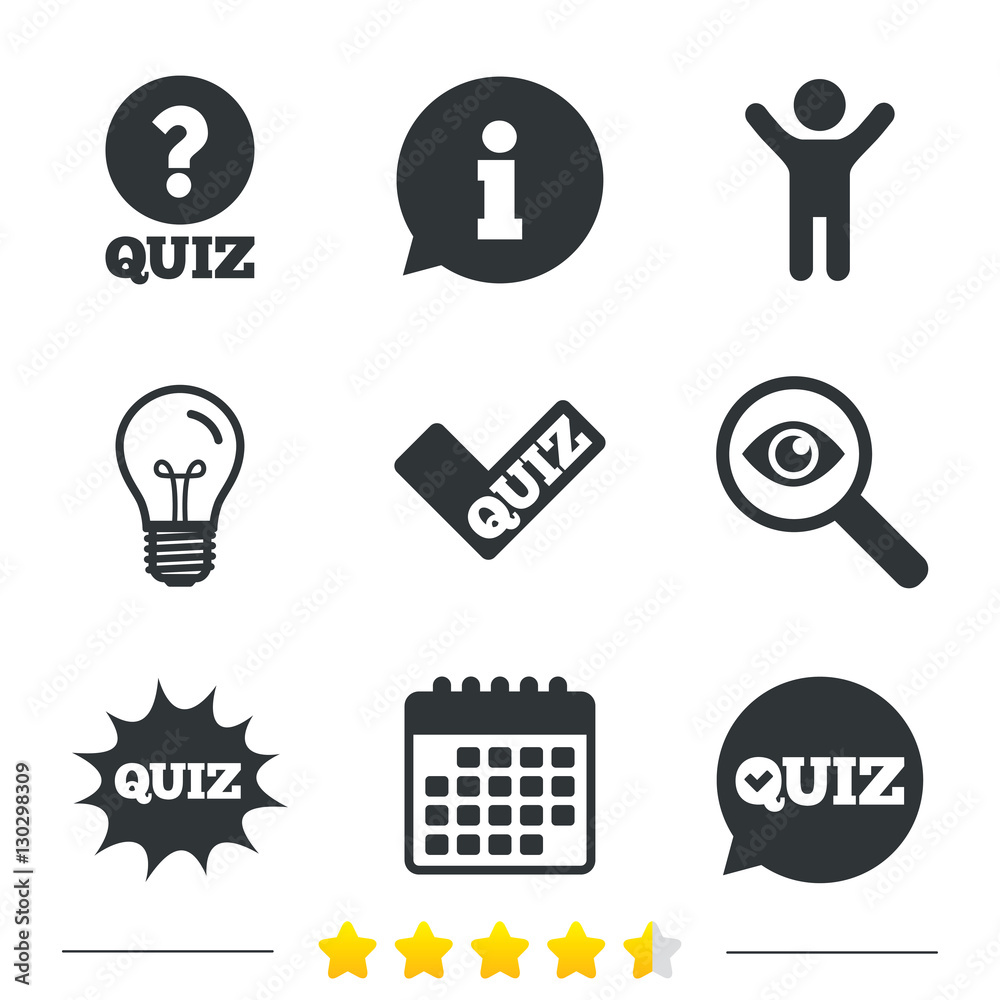 Quiz icons. Speech bubble with check mark symbol.