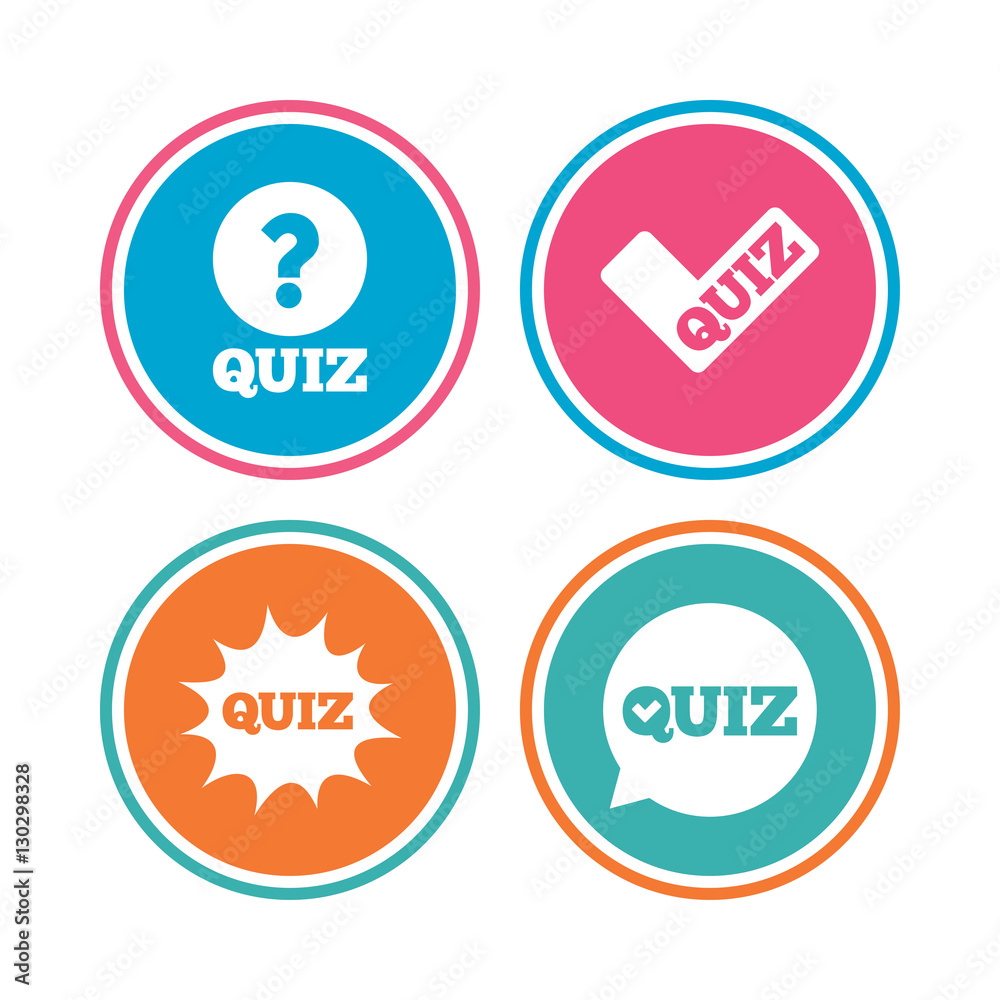 Quiz icons. Speech bubble with check mark symbol. Quiz icons. Speech bubble with check mark symbol.