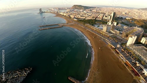 Aerial view. Barcelona. Architecture, buildings and streets. Coastline. Spain. ProRess. 4K.
