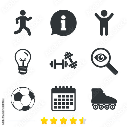Football ball, Roller skates, Running icons.