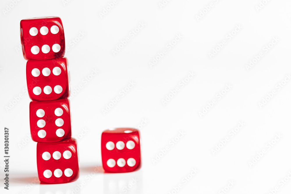 concept luck - dice in row on white background