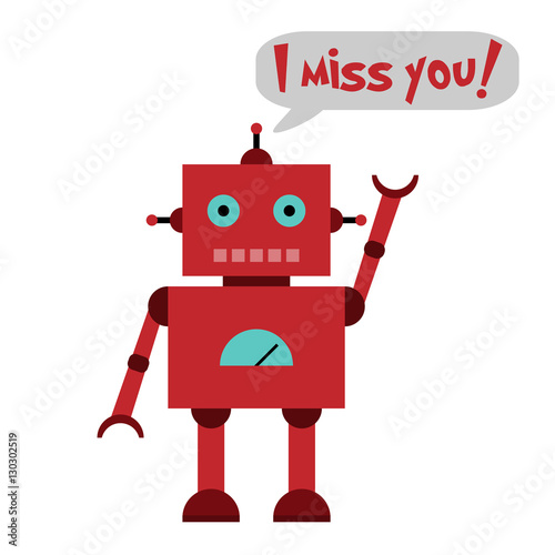 Vector illustration of a toy Robot and text I miss you!