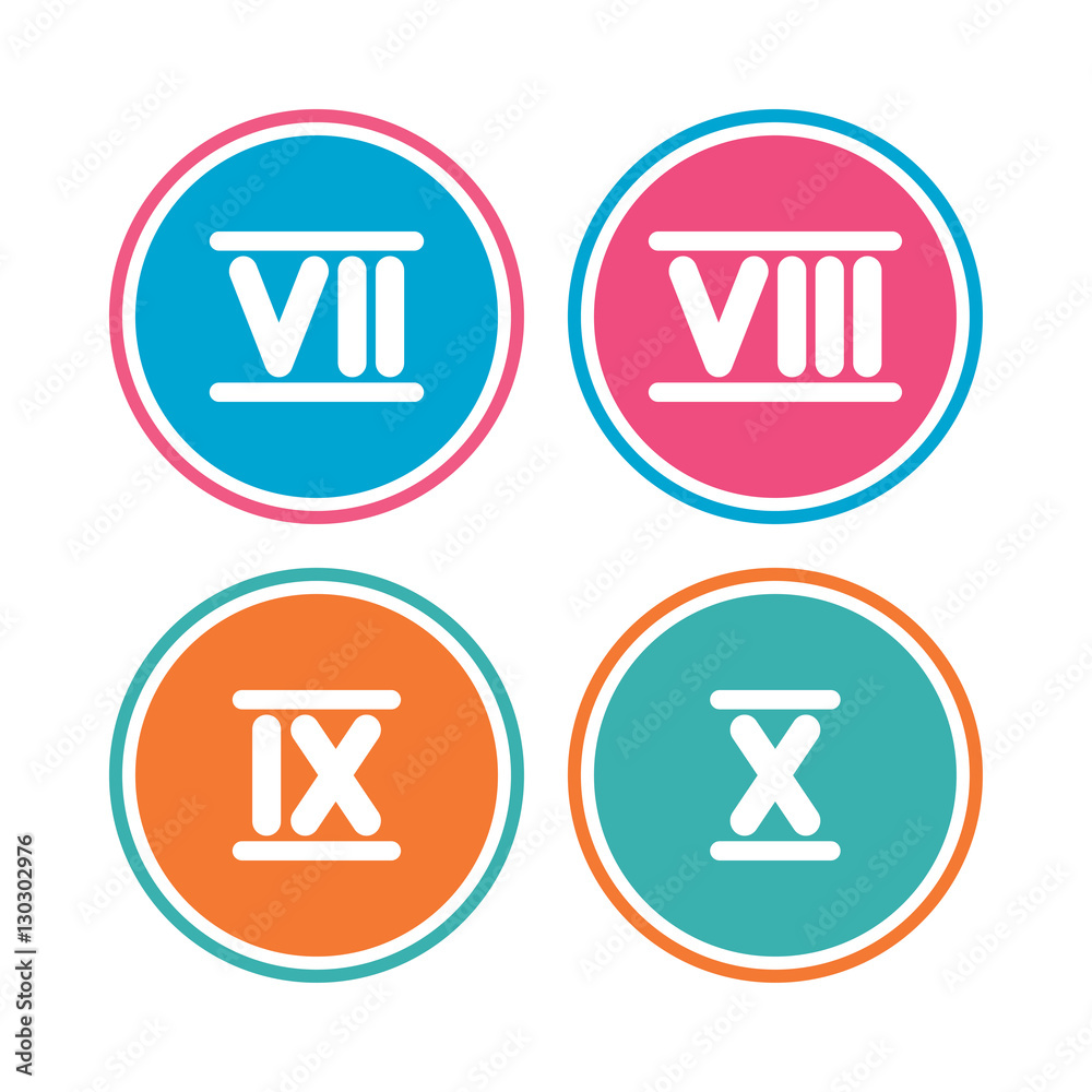 Roman numeral icons. Number seven, nine, ten. Roman numeral icons. Number seven, nine, ten.