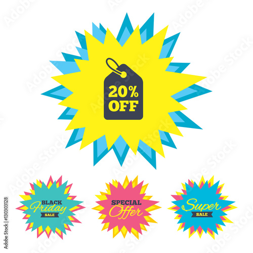 20 percent sale price tag sign icon.