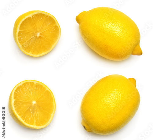 Collection lemons isolated on white background. Tropical fruit.