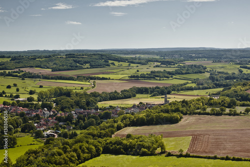 Looking over the landscape of Burgundy and the village of Saint Pere from Vezelay, Burgundy, France photo