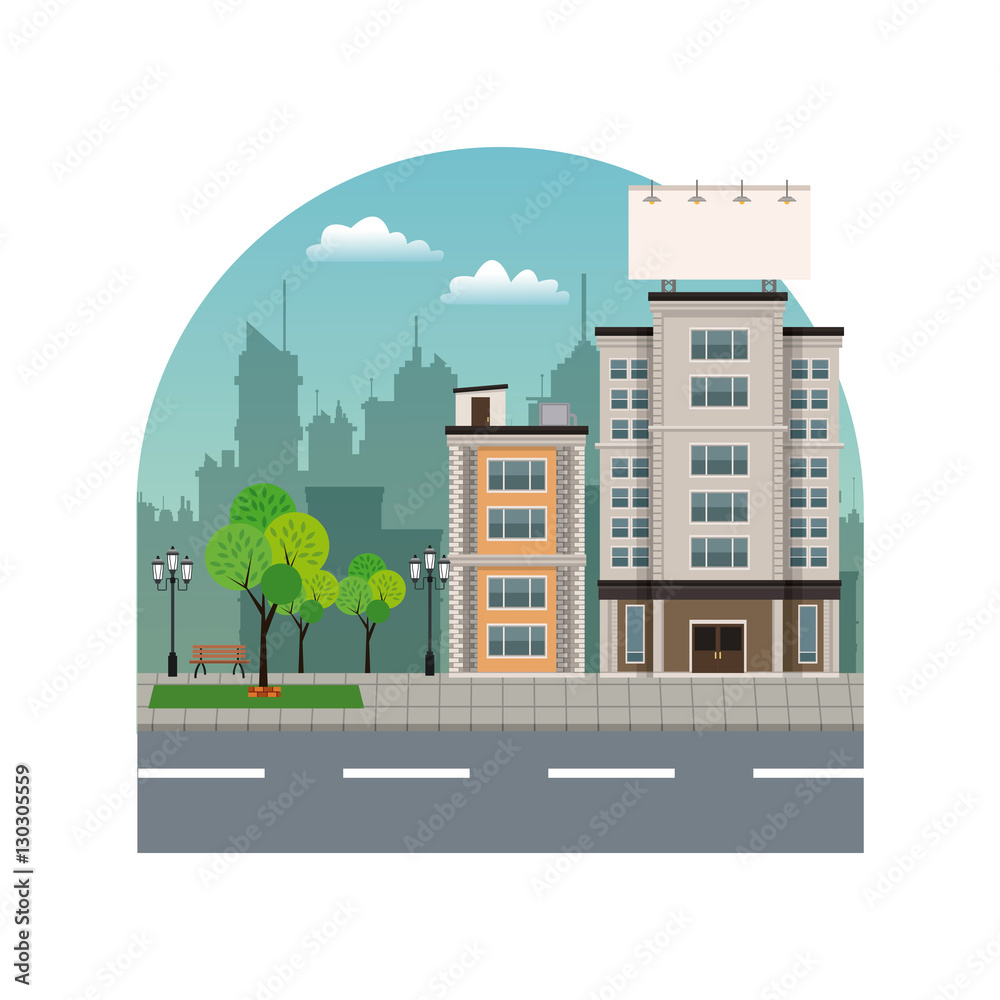 building city with large blank urban billboard silhouette landscape vector illustration eps 10